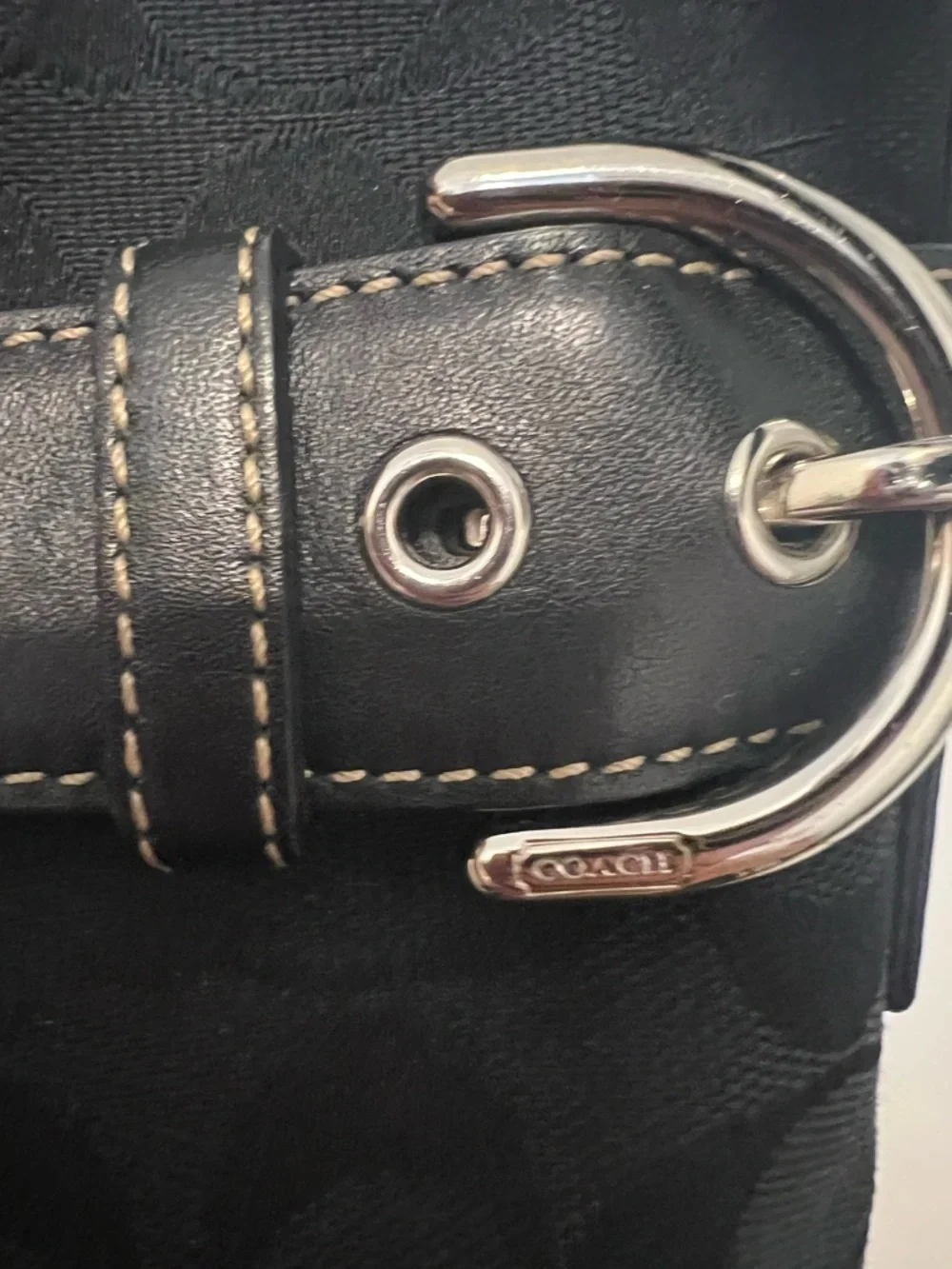 Coach Black Signature Jacquard Shoulder Bag with Buckle Accents
